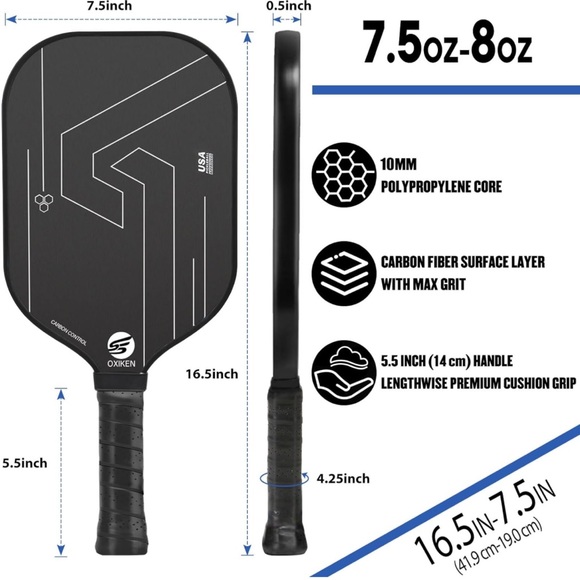 Oxiken 10mm Pickleball Paddle USAPA Approved Carbon Fiber 5.5” Handle - Picture 2 of 12